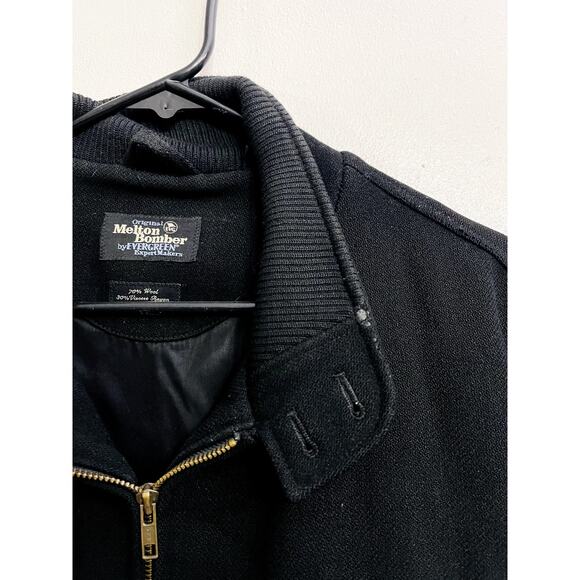 Vintage Men's Black Melton Bomber Jacket Evergreen Wool Blend Size L Old Money - Picture 4 of 4